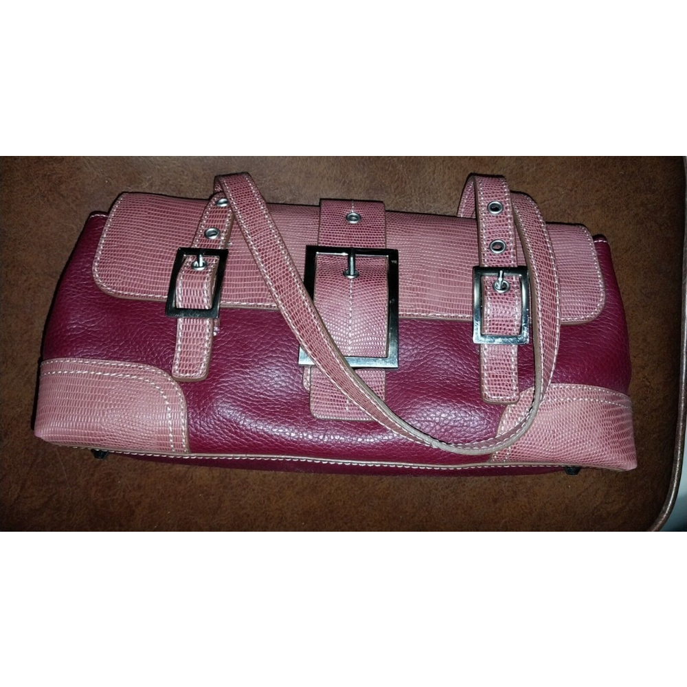Small Dark Red Double Buckle Strap Shoulder Hand Bag by Maxx New York